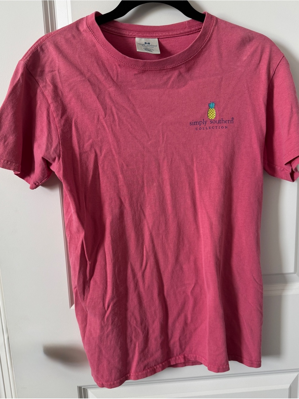 Simply Southern Bright Pink Tee with Pineapple Chest Logo-Small